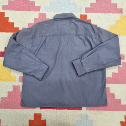 Vintage Carhartt FR Boxy Fit Cropped Shirt Long Sleeve large plain Grey Button Up Skater Y2K