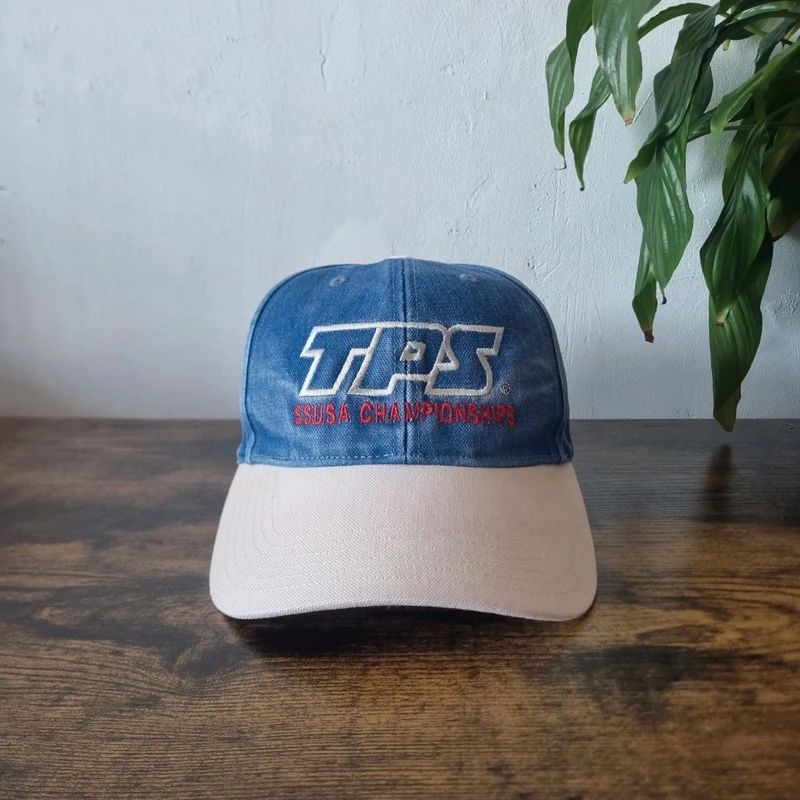 Vintage American baseball Hat Snapback cap one size adjustable faded blue cream TPS championship