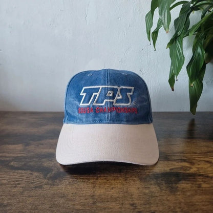 Vintage American baseball Hat Snapback cap one size adjustable faded blue cream TPS championship
