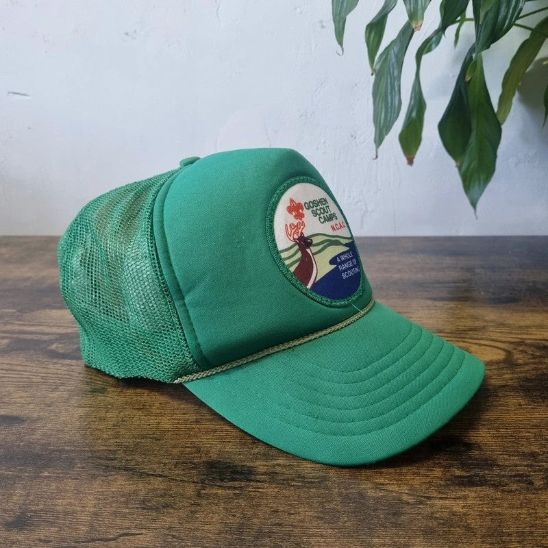 Vintage American Trucker Hat Snapback cap one size adjustable green goshen scout camp deer