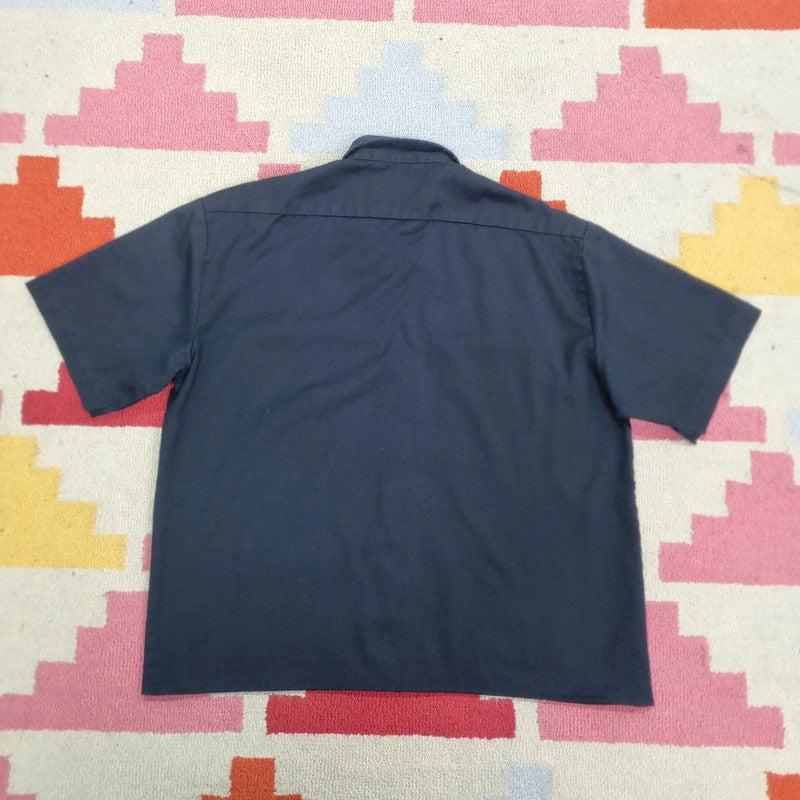 Vintage Dickies Boxy Fit Cropped Shirt Short Sleeve large plain Black Button Up Skater Y2K Surf