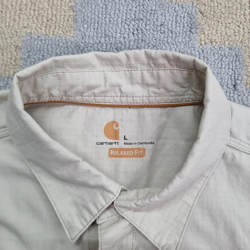 Carhartt Boxy Fit Cropped Shirt Short Sleeve large plain cream Button Up Skater Y2K Surf