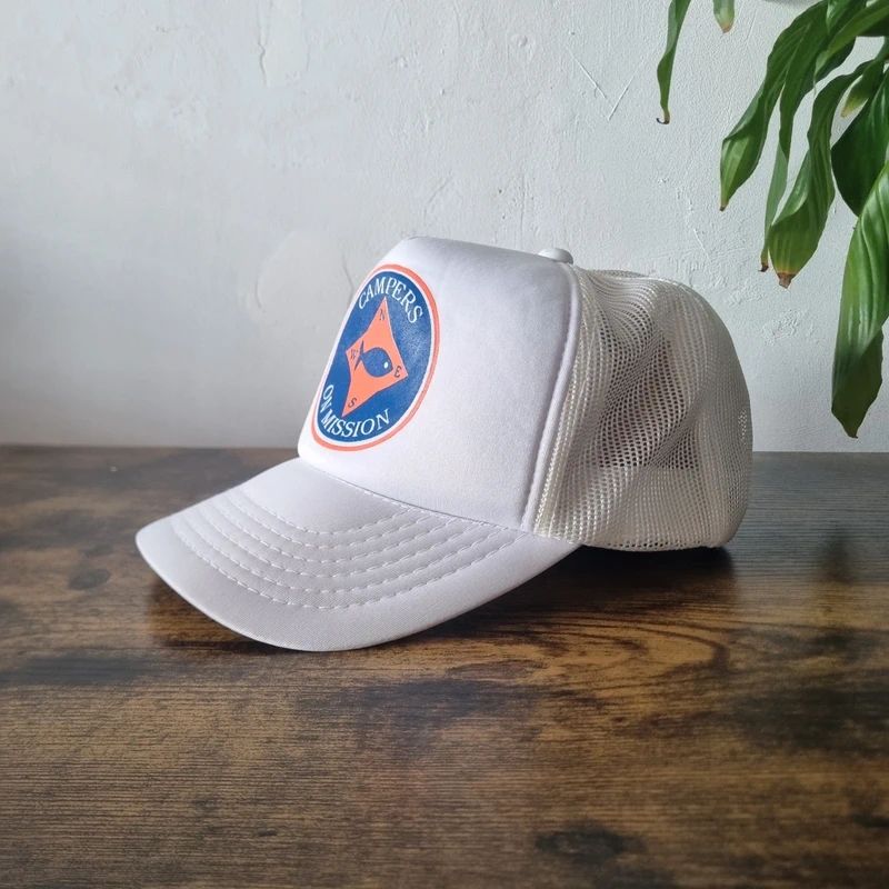 Vintage American Trucker Hat Snapback cap one size adjustable white fishing campers