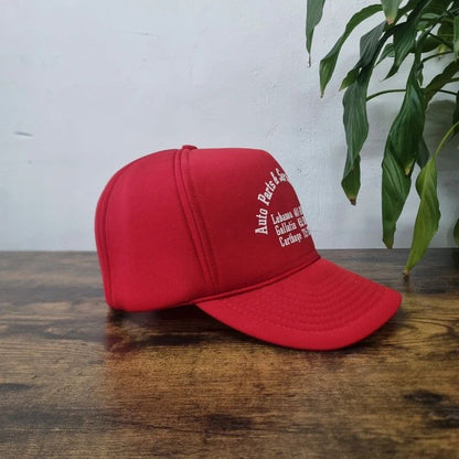 Vintage American Trucker Hat Snapback cap one size adjustable red auto parts
