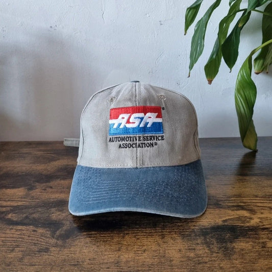 Vintage American Baseball Hat Snapback cap one size adjustable grey blue asa automotive