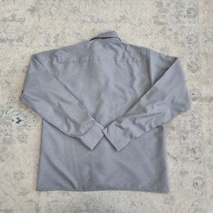 Vintage American Boxy Fit Cropped Shirt long Sleeve Medium plain grey Button Up Skater Y2K Surf