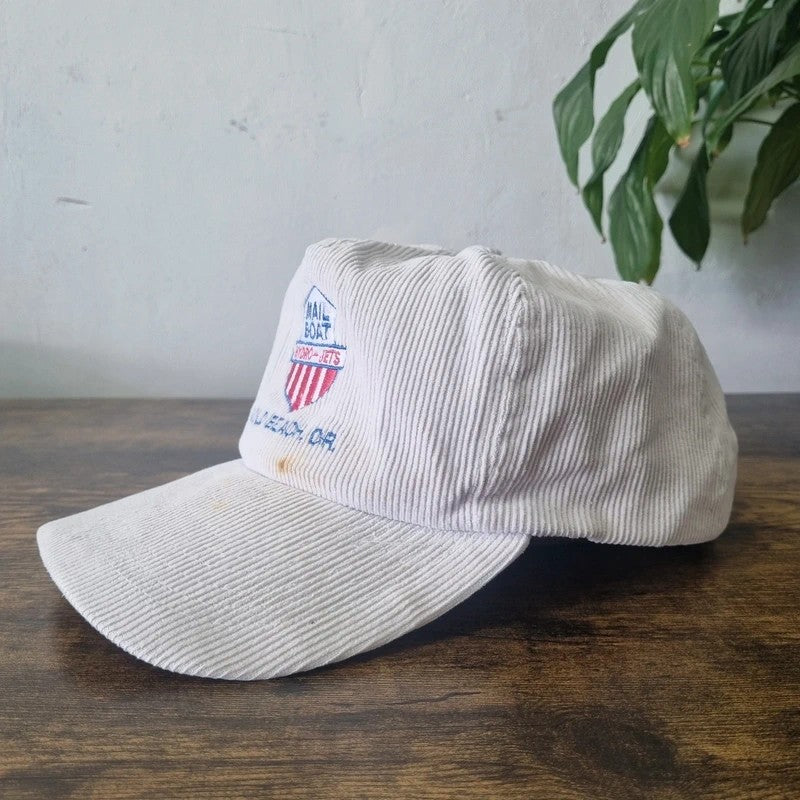 Vintage American Trucker Hat Snapback cap one size adjustable white mail boat