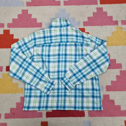 Vintage Columbia Boxy Fit Cropped Shirt Long Sleeve XL Check Blue Button Up Skater Y2K Surf