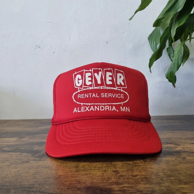 Vintage American Trucker Hat Snapback cap one size adjustable red Geyer rental service
