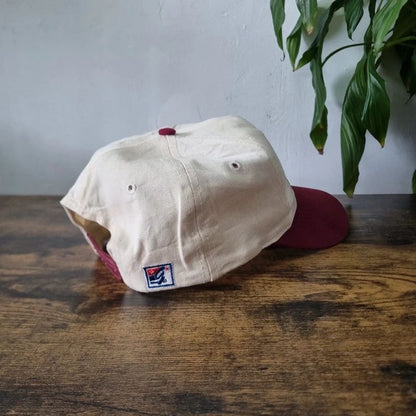 Vintage American baseball Hat Snapback cap one size adjustable cream burgundy harvard