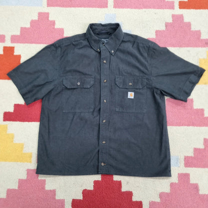 Carhartt Boxy Fit Cropped Shirt Short Sleeve Medium plain Black Button Up Skater Y2K Surf