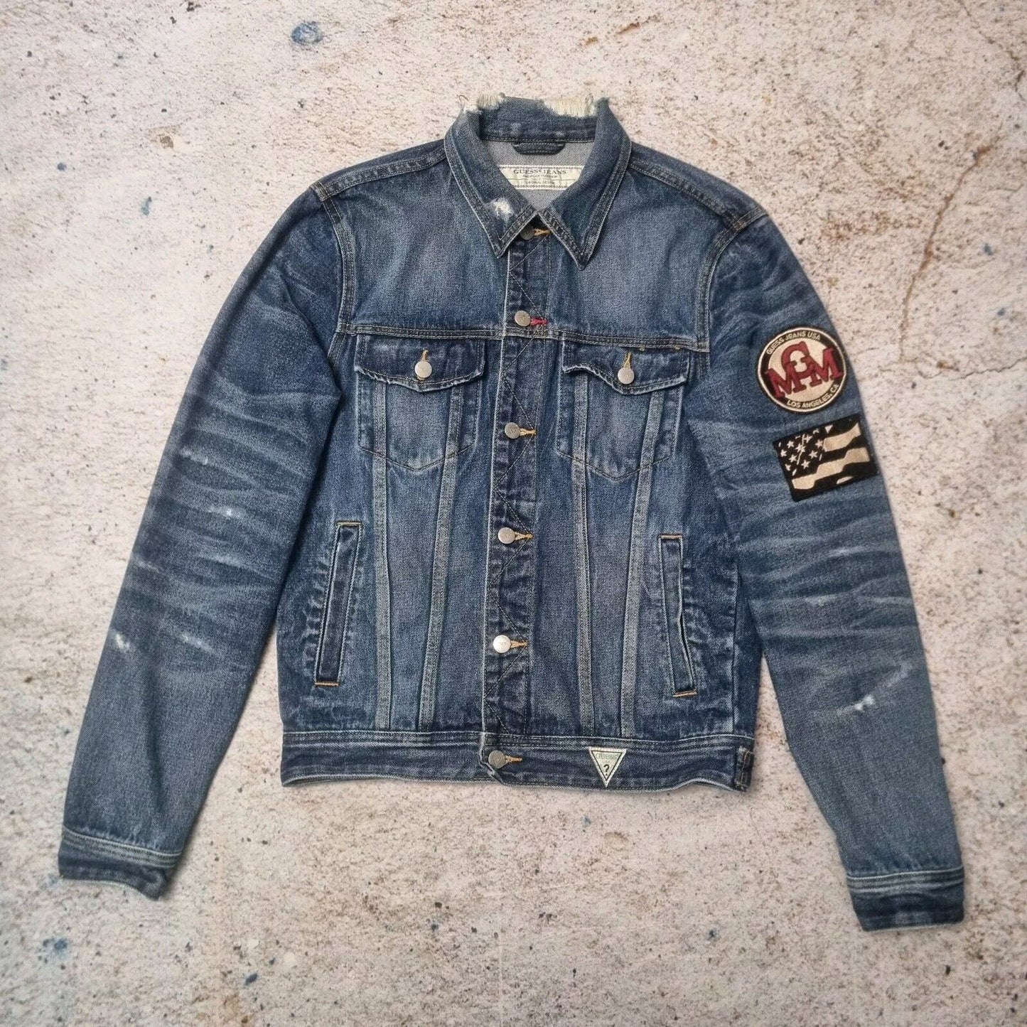 GUESS ORIGINALS 90s Denim Jacket (MCM Embroidered Patch) Small Blue