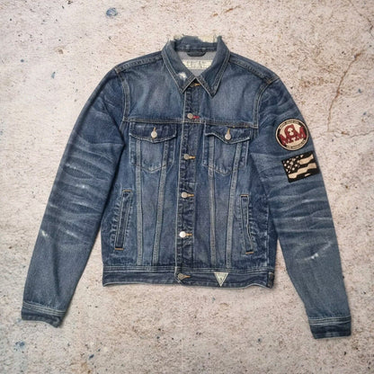 GUESS ORIGINALS 90s Denim Jacket (MCM Embroidered Patch) Small Blue