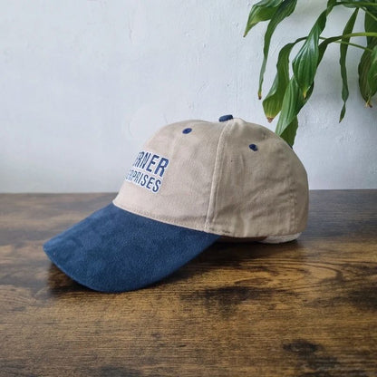 Vintage American Baseball Hat Snapback cap one size adjustable beige navy warner enterprise