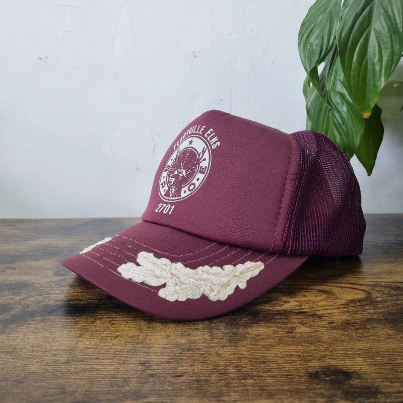 Vintage American Trucker Hat Snapback cap one size adjustable burgundy Perryville Elks