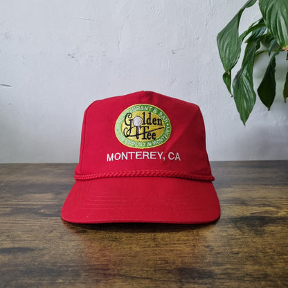 Vintage American Trucker Hat Snapback cap one size red Golden Tee golf monerey