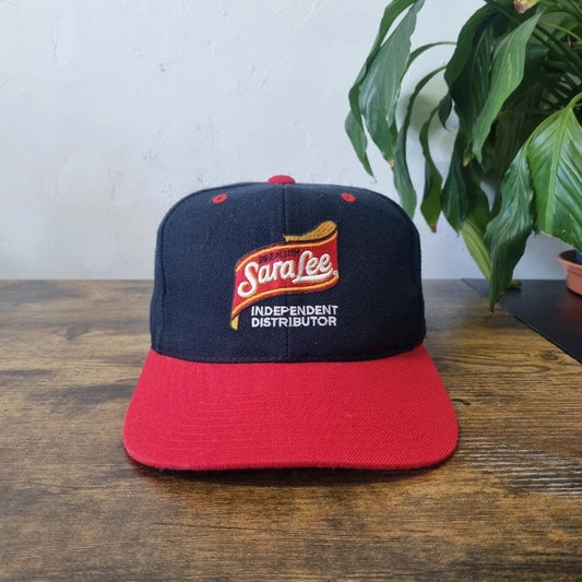 Vintage American Baseball Hat Snapback cap one size adjustable black red sara Lee bakery
