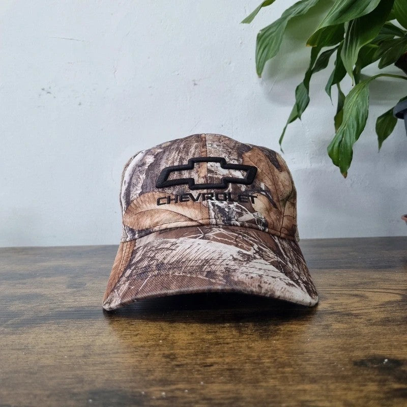 Vintage American Baseball Hat Snapback cap one size adjustable beige camo Chevrolet