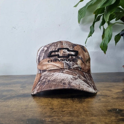 Vintage American Baseball Hat Snapback cap one size adjustable beige camo Chevrolet