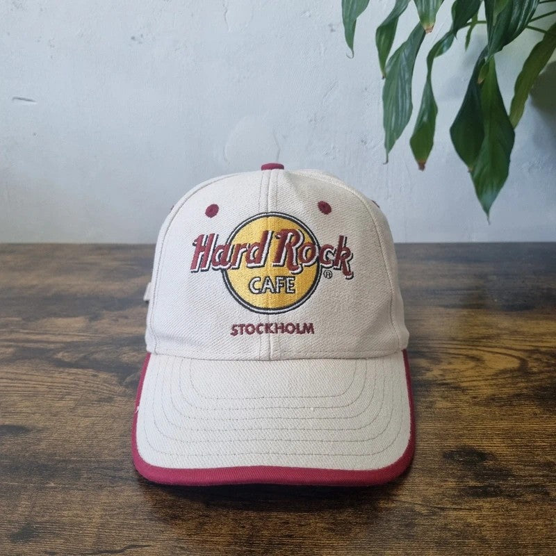 Hard Rock cafe stockholm Baseball Hat Snapback cap one size adjustable beige red