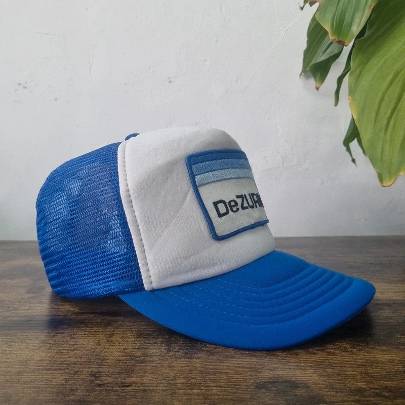 Vintage American Trucker Hat Snapback cap one size adjustable blue white De Zurik