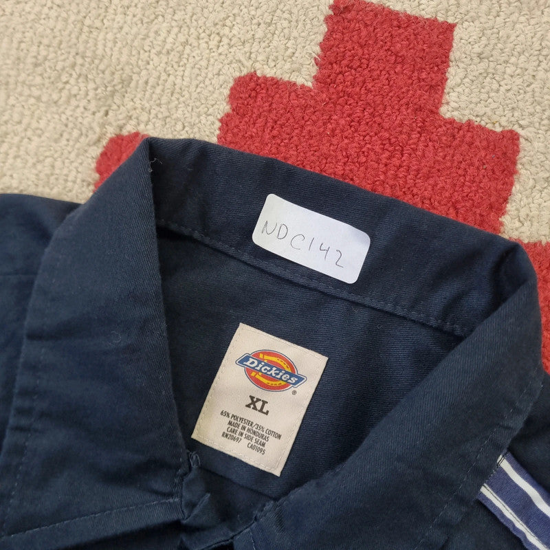 Vintage Dickies Boxy Fit Cropped Shirt Long Sleeve XL plain Blue Button Up Skater Y2K Surf