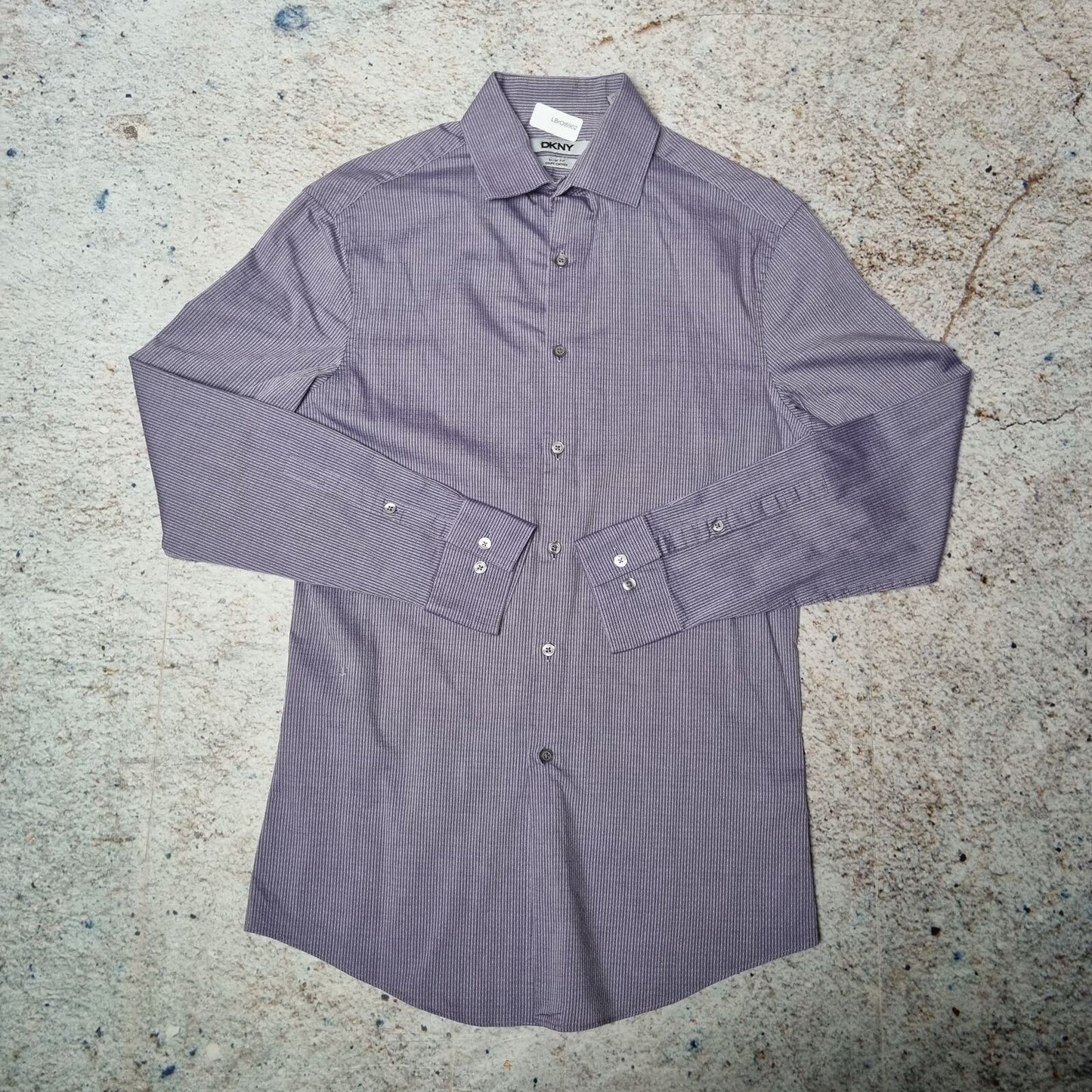 DKNY Shirt Slim Fit Mens 14.5 32/33 Striped - Purple - Size S