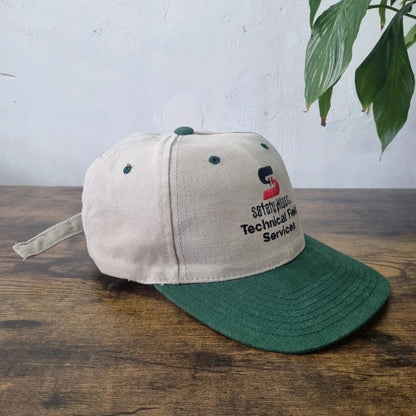 Vintage American Baseball Hat Snapback cap one size adjustable beige green Safety-Kleen