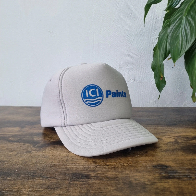 Vintage Trucker Cap mesh snapback hat ICI Paints one size adjustable grey blue 90s