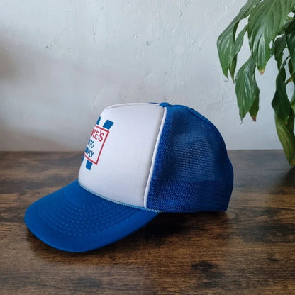 Vintage American Trucker Hat Snapback cap one size adjustable blue white whites auto supply