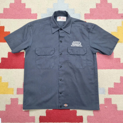 Vintage Dickies Boxy Fit Cropped Shirt Short Sleeve Small plain grey Button Up Skater Y2K Surf