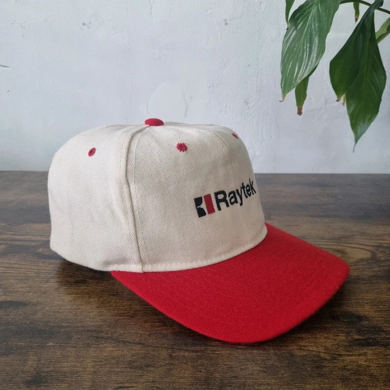 Vintage American Baseball Hat Snapback cap one size adjustable cream red raytek