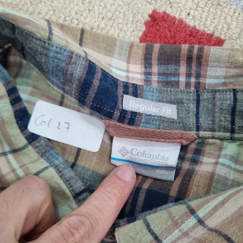 Vintage Columbia Boxy Fit Cropped Shirt short Sleeve XXL Check green Button Up Skater Y2K Surf