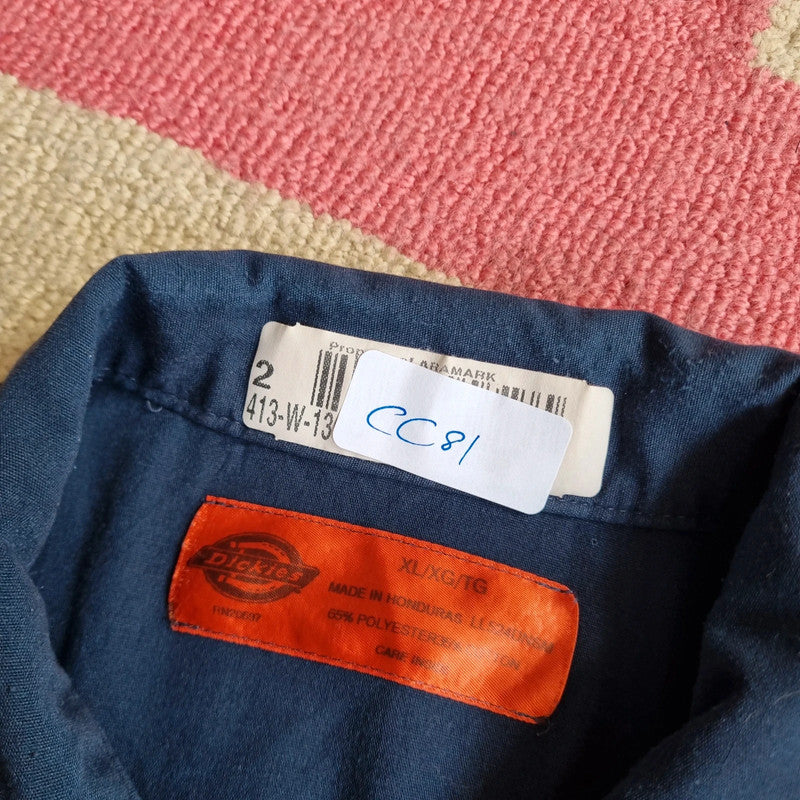 Vintage Dickies Boxy Fit Cropped Shirt long Sleeve XL plain Navy Button Up Skater Y2K Surf