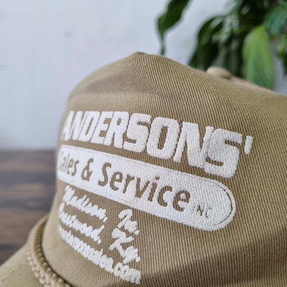 Vintage American Trucker Hat Snapback cap one size adjustable beige anderson sales & service