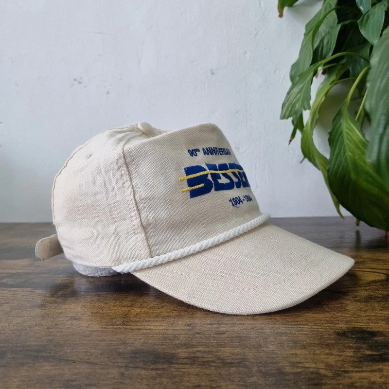 Vintage American Baseball Hat Snapback cap one size adjustable cream Besser