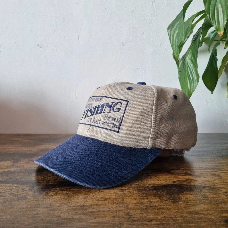 Vintage American Baseball Hat Snapback cap one size adjustable beige navy fishing