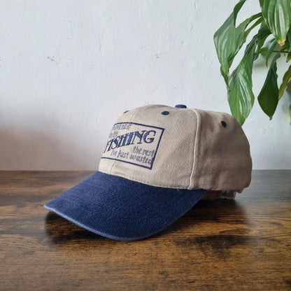 Vintage American Baseball Hat Snapback cap one size adjustable beige navy fishing