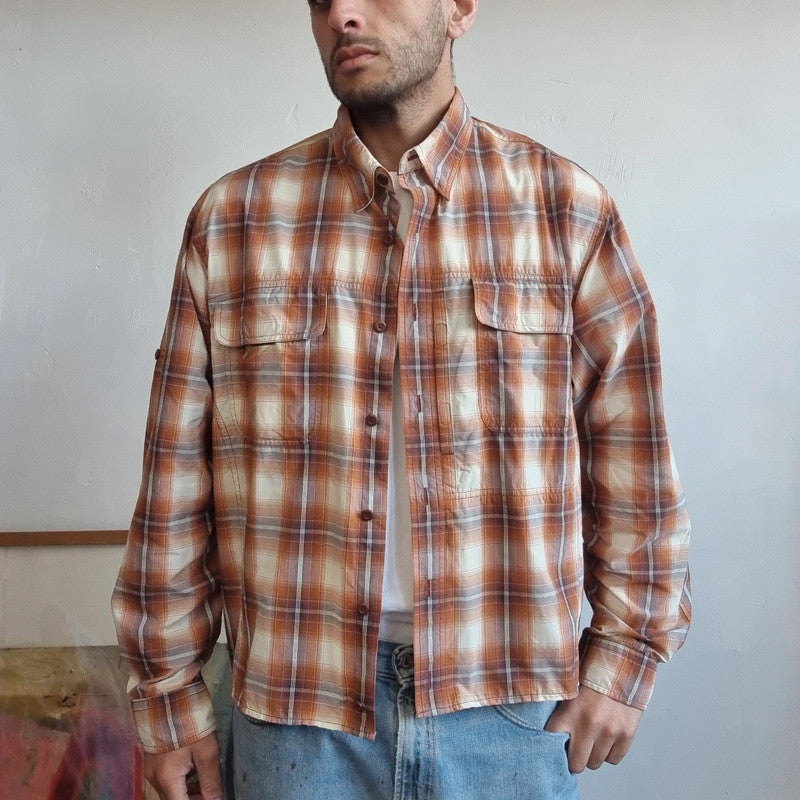 Vintage Woolrich Boxy Fit Cropped Shirt Long Sleeve large check Brown Button Up Skater Y2K