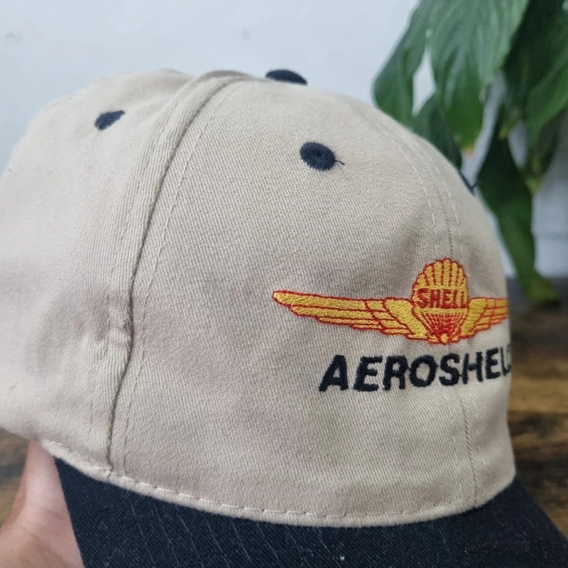 Vintage American Baseball Hat Snapback cap one size adjustable beige black shell  aeroshell plane