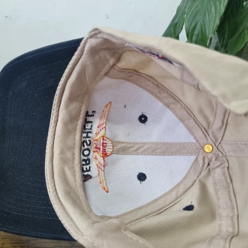 Vintage American Baseball Hat Snapback cap one size adjustable beige black shell  aeroshell plane