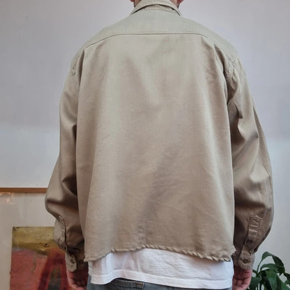 Vintage Carhartt FR Boxy Fit Cropped Shirt Long Sleeve XL plain Beige Button Up Skater Y2K Surf