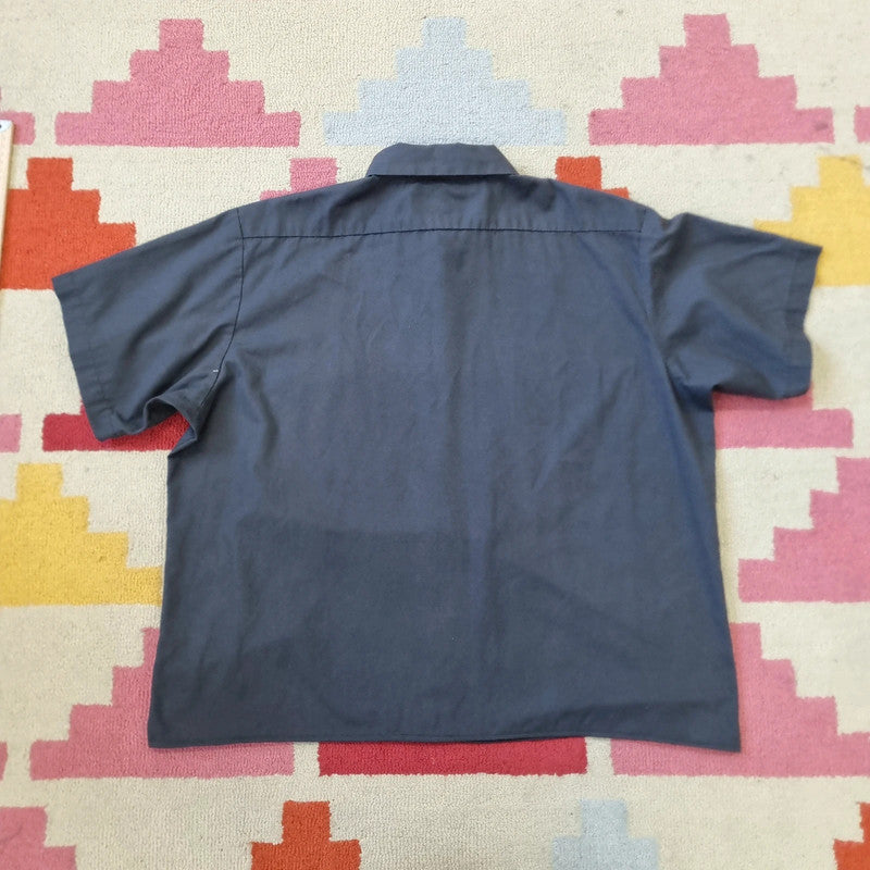 Vintage Dickies Boxy Fit Cropped Shirt Short Sleeve XL plain Grey Button Up Skater Y2K Surf