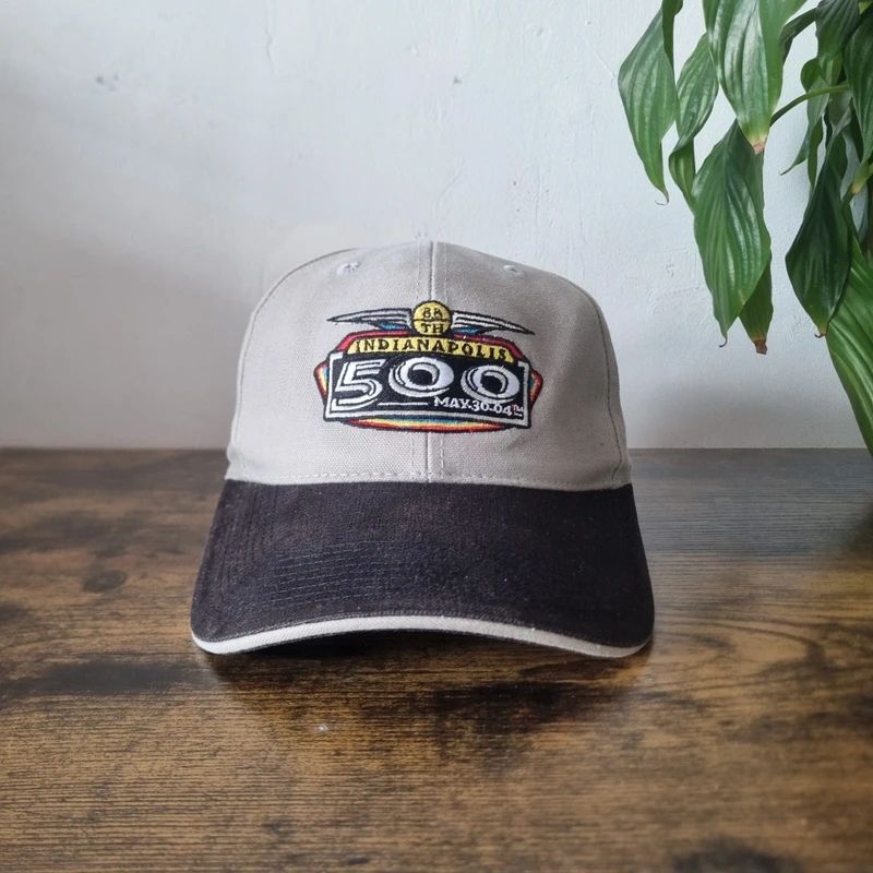 Vintage American baseball Hat Snapback cap one size adjustable grey black indie 500