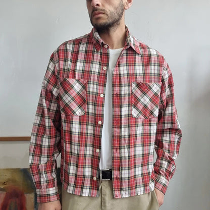 Vintage Carhartt Boxy Fit Cropped Shirt Short Sleeve Medium check red Button Up Skater Y2K Surf