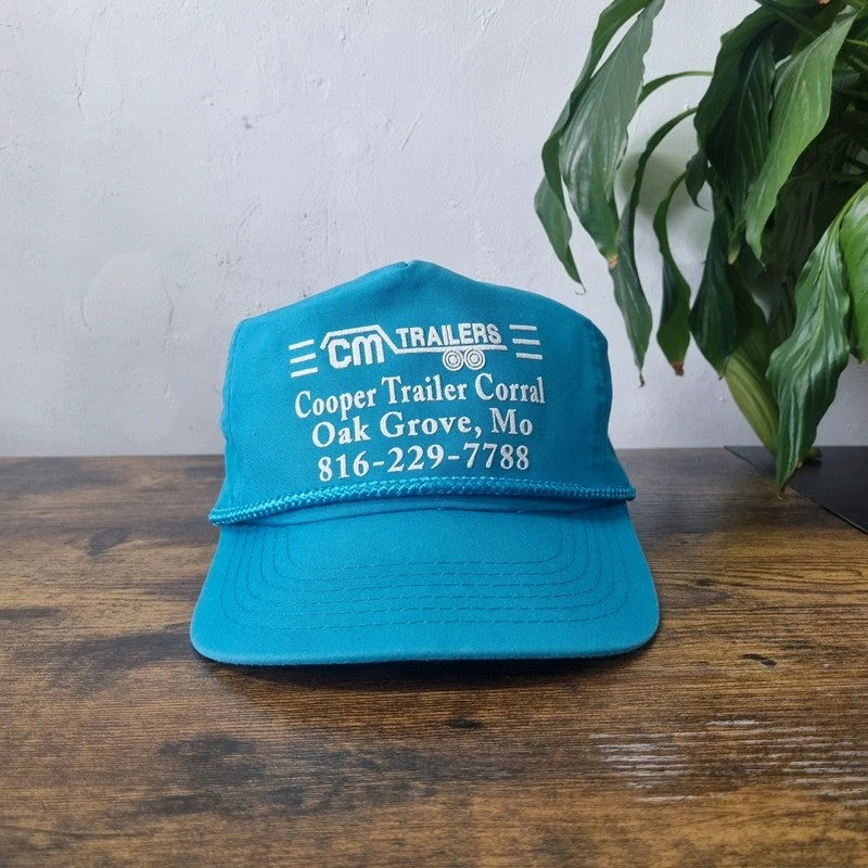 Vintage American Trucker Hat Snapback cap one size adjustable blue CM trailers