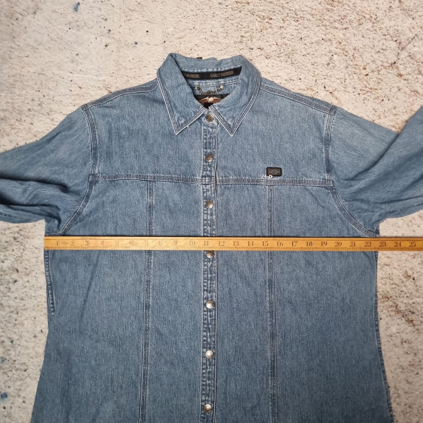 Harley Davidson Shirt Womens Denim Style Long Sleeve Biker - Blue - Size XL