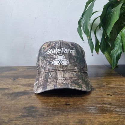 Vintage American Baseball Hat Snapback cap one size khaki green realtree camo state farm