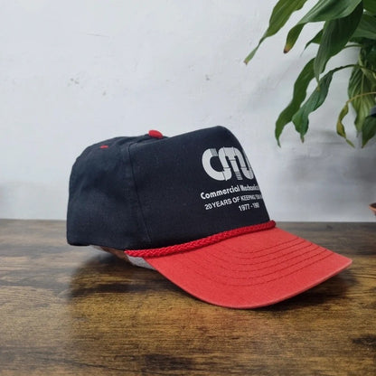 Vintage American Trucker Hat Snapback cap one size adjustable black red commercial mechanical