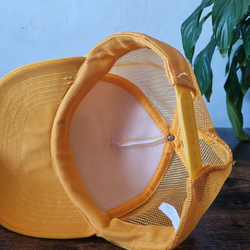 Vintage German Trucker Hat Snapback cap one size adjustable yellow white beer festival train 92